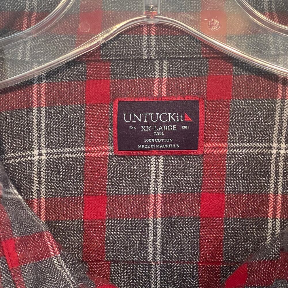 Untuckit Plaid Flannel Button Shirt Mens Size XXL Gray Red Cotton Long Sleeve - Picture 6 of 8